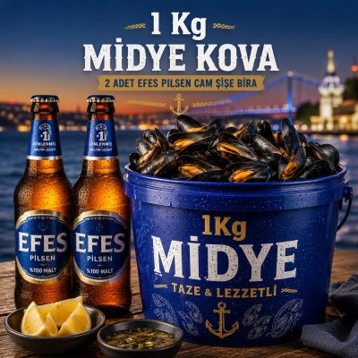 2 Efes Pilsen ve 1 Kg Midye Kova
